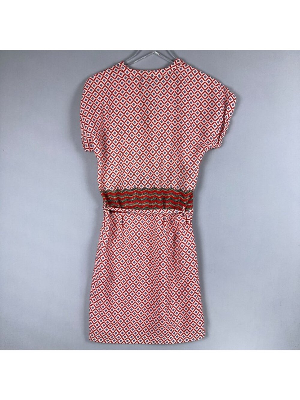 Kookai Wrap dress Womens Size 38 Red White Max Studio Geometric Print Cap Sleeve - Picture 3 of 12